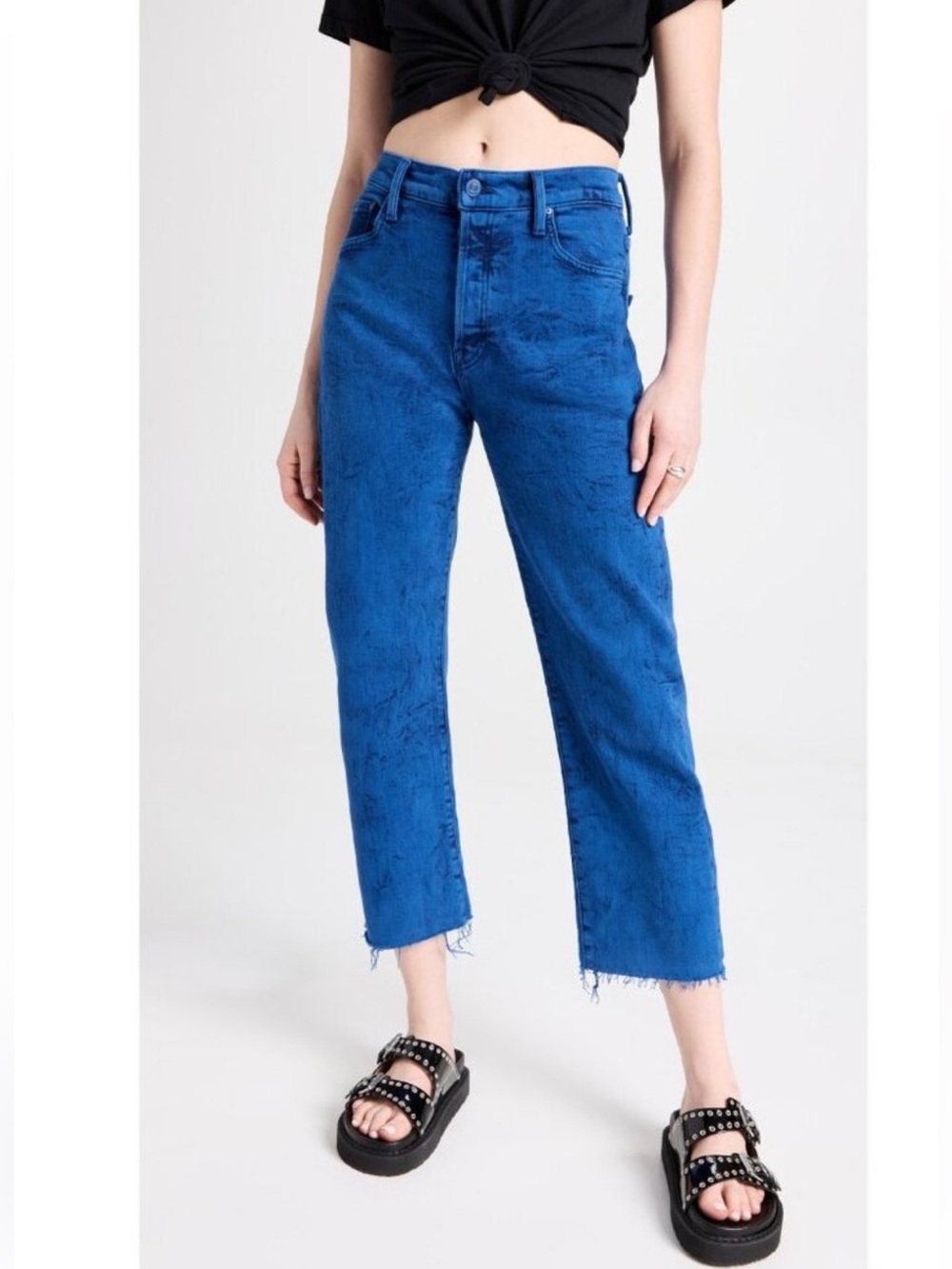 MOTHER The Ditcher Crop Fray Love On The Rocks Jeans Blue Size 24